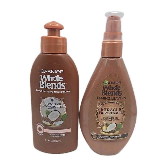 Lot of 2 Garnier Whole Blends Leave In Hair Conditioner Coconut Taming Leave - Picture 1 of 2